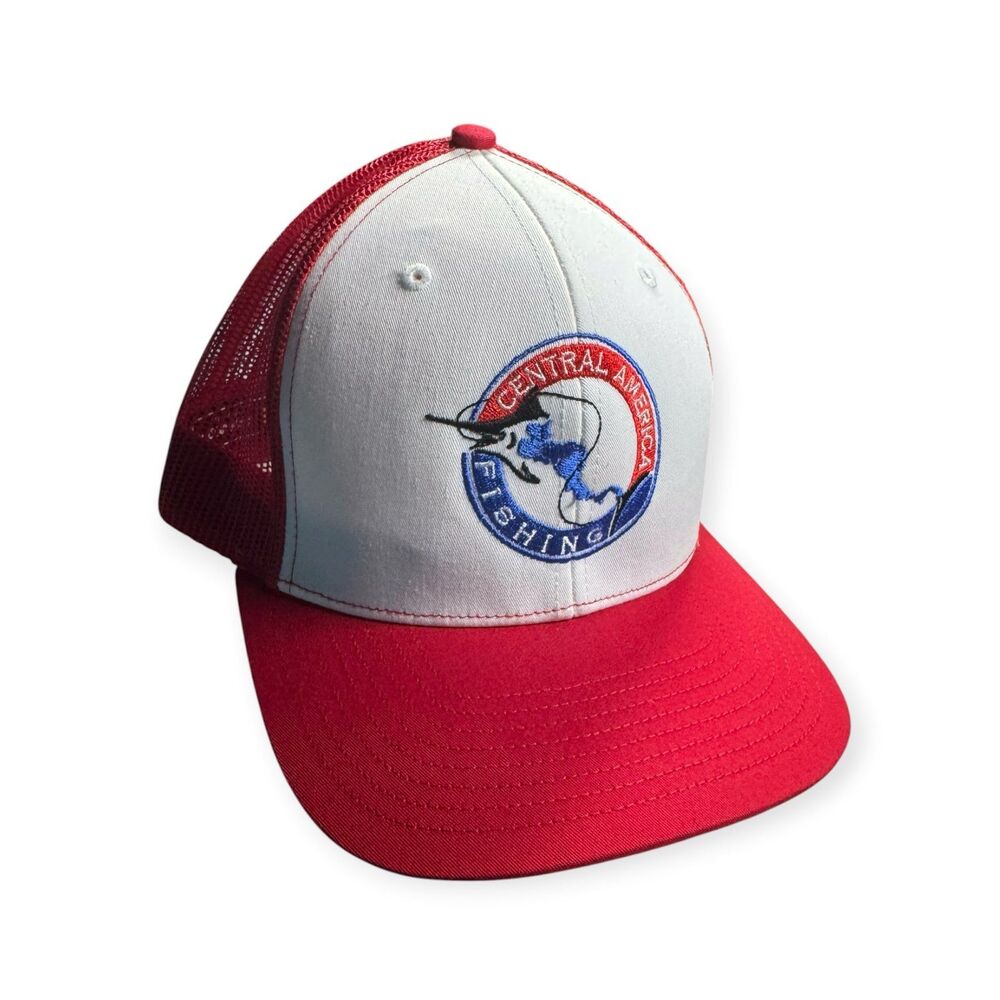 Central America Fishing Snapback Hat Meshback Red White Adjustable Hat
